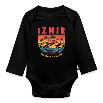 Izmir Turkey palm design - Organic Longsleeve Baby Bodysuit - black - Front