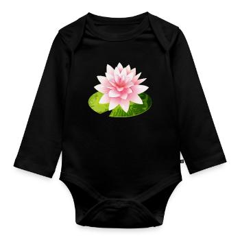 nénuphar brillant avec pétale de nénuphar vert - Body Bébé bio manches longues - noir - Devant