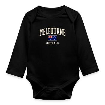 Melbourne, Australie, Design avec drapeau - Body Bébé bio manches longues - noir - Devant