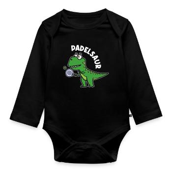 Dinosaurier Padel Spieler Ball Schläger Sportart - Baby Bio-Langarm-Body - Schwarz - Vorne