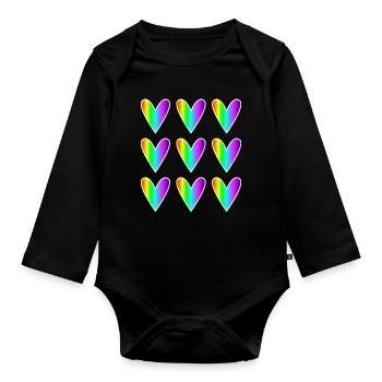 HERZ. HERZ. HEILIGER VALENTINSTAG. LIEBE. LIEBE. WEIHNACHTEN - Baby Bio-Langarm-Body - Schwarz - Vorne