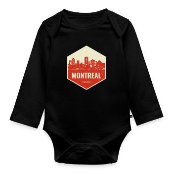 Montreal Skyline Retro Badge - Baby Bio-Langarm-Body - Schwarz - Vorne
