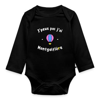 J peux pas j ai Montgolfière - Body Bébé bio manches longues - noir - Devant