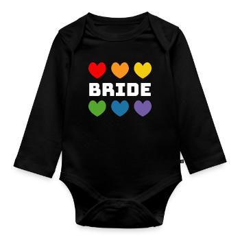 Regenbogenherzchen Bride weiss - Baby Bio-Langarm-Body - Schwarz - Vorne