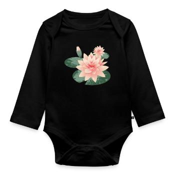 Deux fleurs de nénuphars avec bourgeon dans l’étang aux nénuphars - Body Bébé bio manches longues - noir - Devant
