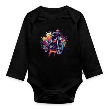 Motorcycle with color spot. - Organic Longsleeve Baby Bodysuit - black - Front