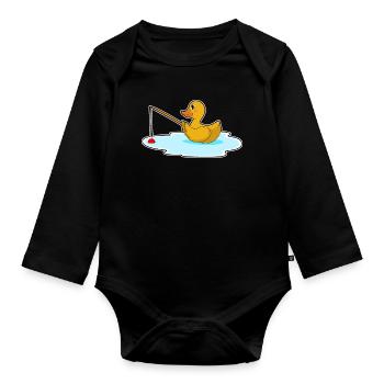 Duck Angler Fishing Rod Fishing - Organic Longsleeve Baby Bodysuit - black - Front