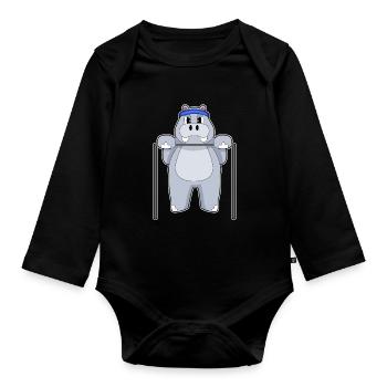 Hippopotamus Bodybuilders Pull-ups Bodybuilding - Organic Longsleeve Baby Bodysuit - black - Front