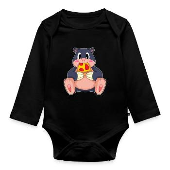 Pizza taupe - Body Bébé bio manches longues - noir - Devant