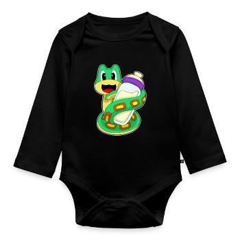 Snake Baby Bottle Milk - Organic Longsleeve Baby Bodysuit - black - Front
