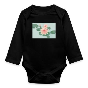Water lily blossoms with bud in water lily pond - Organic Longsleeve Baby Bodysuit - black - Front