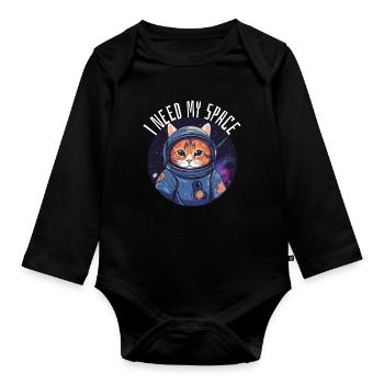 Cat I need my space pun astronomy cat - Organic Longsleeve Baby Bodysuit - black - Front