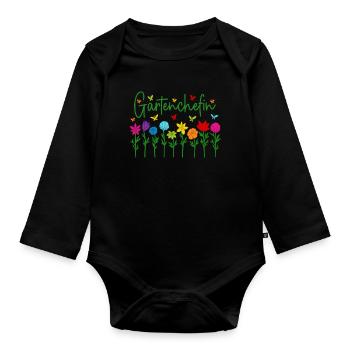 Garten Chefin Blumen Gartenarbeit Gartenchefin - Baby Bio-Langarm-Body - Schwarz - Vorne