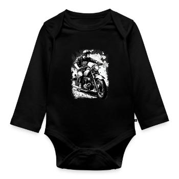 Old School Motorrad Motorradfahrer - Baby Bio-Langarm-Body - Schwarz - Vorne