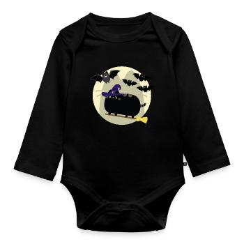Katzen Hexe und Fledermäuse im Vollmond Halloween - Baby Bio-Langarm-Body - Schwarz - Vorne