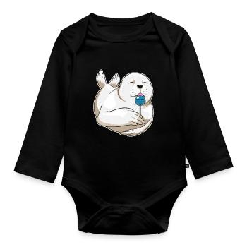 Sucette de phoque - Body Bébé bio manches longues - noir - Devant