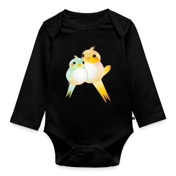 Deux canaris arrondis de style kawaii - Body Bébé bio manches longues - noir - Devant