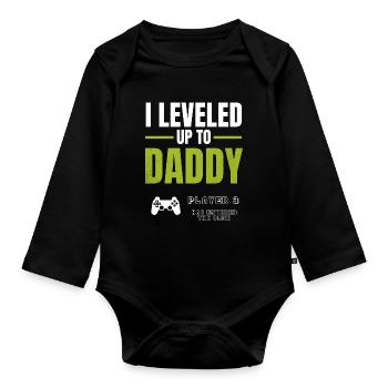 Level Up Daddy – Gamer Väter Design - Organic Longsleeve Baby Bodysuit - black - Front