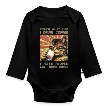 Coffee-drinking, sarcastic cat lover - Organic Longsleeve Baby Bodysuit - black - Front