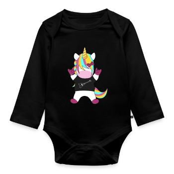 Licorne métallique - Body Bébé bio manches longues - noir - Devant