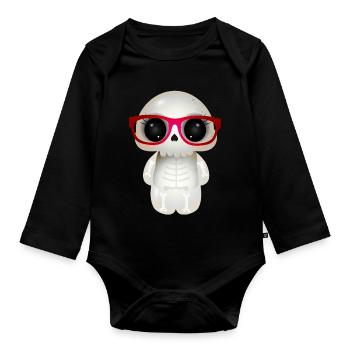 cute skull with red nerd glasses - Organic Longsleeve Baby Bodysuit - black - Front