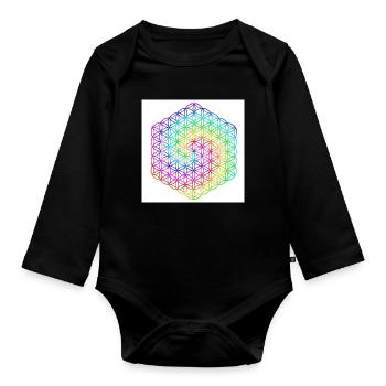 Flower of Life - 5th Dimension - Mandala - love - Organic Longsleeve Baby Bodysuit - black - Front