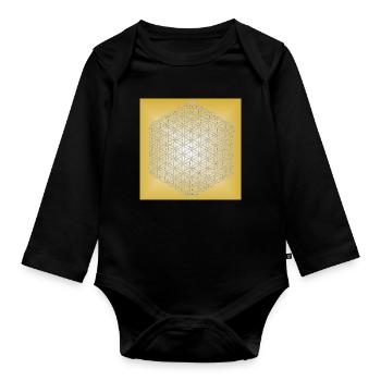 Blume des Lebens silber - 5. Dimension - Baby Bio-Langarm-Body - Schwarz - Vorne