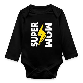 Super mom happy mother day - Organic Longsleeve Baby Bodysuit - black - Front