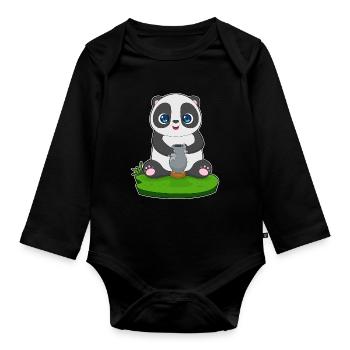 Panda Handwerker Vase Handwerk - Baby Bio-Langarm-Body - Schwarz - Vorne