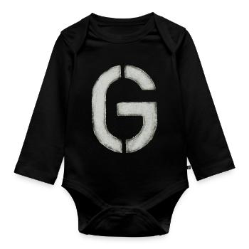 G - Letter (stencil) - Organic Longsleeve Baby Bodysuit - black - Front