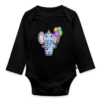 Elefant Geburtstag Luftballon - Baby Bio-Langarm-Body - Schwarz - Vorne