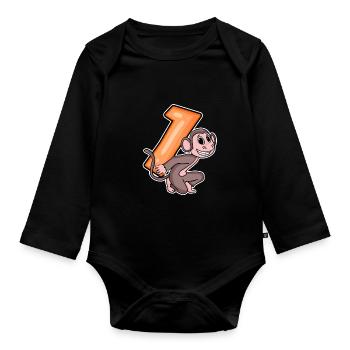 1 anniversaire 1 an avec motif animal - Un - Body Bébé bio manches longues - noir - Devant