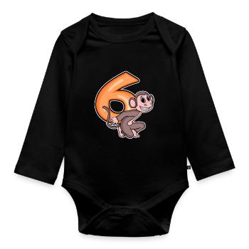 6 Birthday 6 years old with animal motif - six - Organic Longsleeve Baby Bodysuit - black - Front