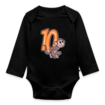 10 birthday 10 years old with animal motif - ten - Organic Longsleeve Baby Bodysuit - black - Front