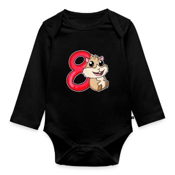 8 Birthday 8 years old with animal motif - eight - Organic Longsleeve Baby Bodysuit - black - Front