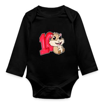 10 birthday 10 years old with animal motif - ten - Organic Longsleeve Baby Bodysuit - black - Front