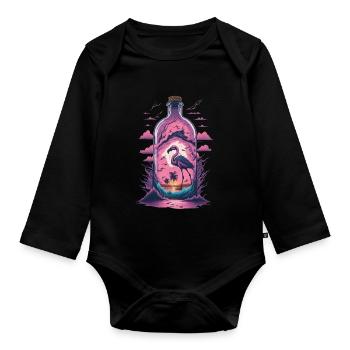 Flamingo - Organic Longsleeve Baby Bodysuit - black - Front