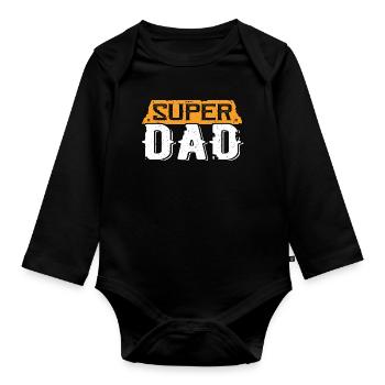 Super Dad Vintage Hero Typo - Organic Longsleeve Baby Bodysuit - black - Front