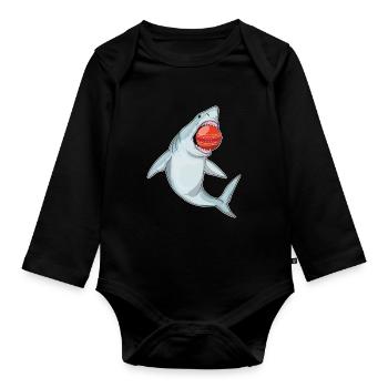 Shark Cricket Cricket Ball - Organic Longsleeve Baby Bodysuit - black - Front