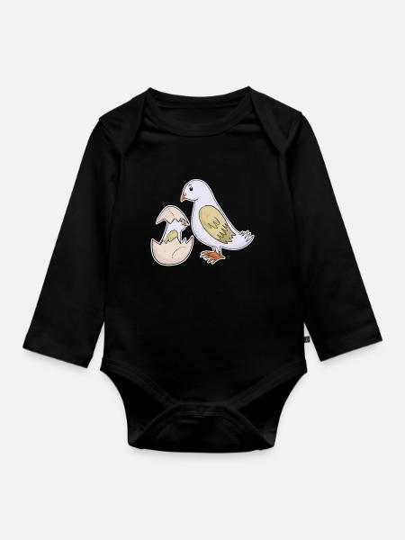 Vogel Familie - Vogel mit Baby - Baby Bio-Langarm-Body - Schwarz