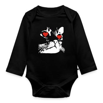 Un amour de chat blanc - Body Bébé bio manches longues - noir - Devant
