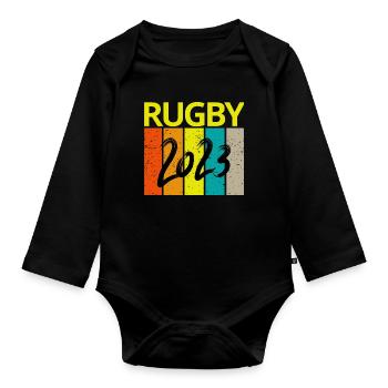 Rugby, Rugby-Sport, Rugby-Fan, Rugby 2023 - Baby Bio-Langarm-Body - Schwarz - Vorne
