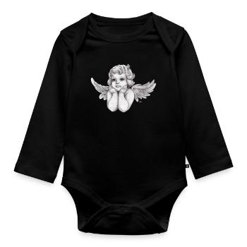 Little dreamy angel cherub - Organic Longsleeve Baby Bodysuit - black - Front
