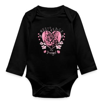 Cat Angel - Organic Longsleeve Baby Bodysuit - black - Front