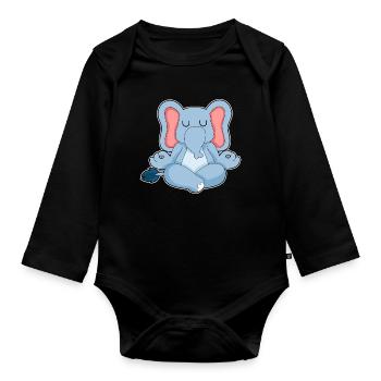 Elephant Yoga Fitness Meditation - Organic Longsleeve Baby Bodysuit - black - Front