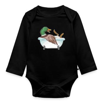 Ente Baden Badewanne - Baby Bio-Langarm-Body - Schwarz - Vorne