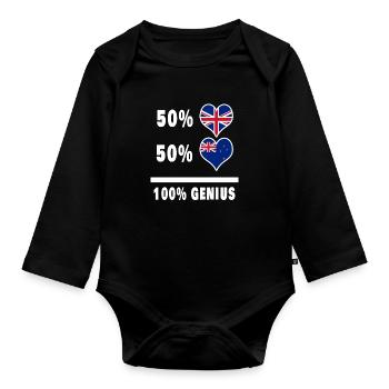 New Zealand and Great Britain 100% Genius Flag - Organic Longsleeve Baby Bodysuit - black - Front