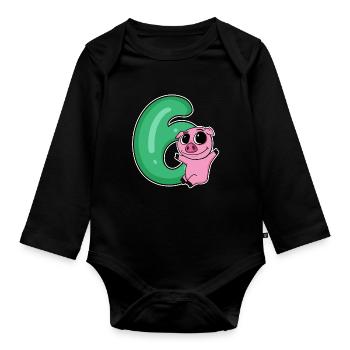 6 Anniversaire 6 ans avec motif animal - Six - Body Bébé bio manches longues - noir - Devant