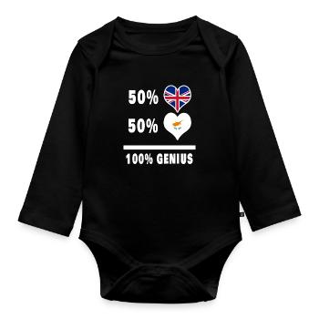 Zypern und Großbritannien 100% Genius Flagge - Baby Bio-Langarm-Body - Schwarz - Vorne