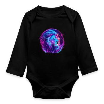 Lion Vaporwave EDM - Organic Longsleeve Baby Bodysuit - black - Front